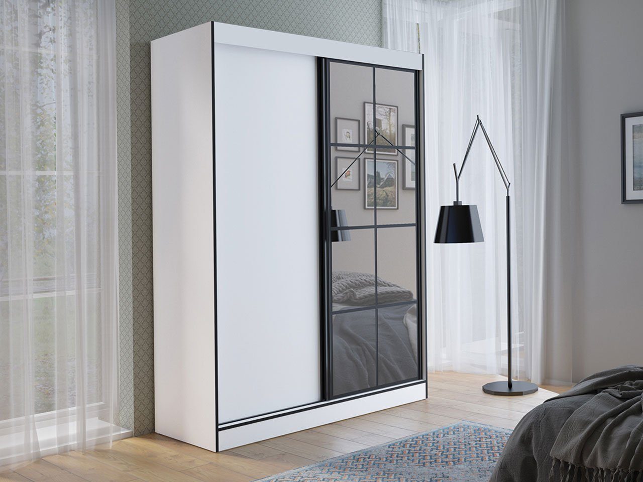 MIRJAN24 Kleiderschrank Oslo II 2D (mit Schiebetür) mit Kleiderstange
